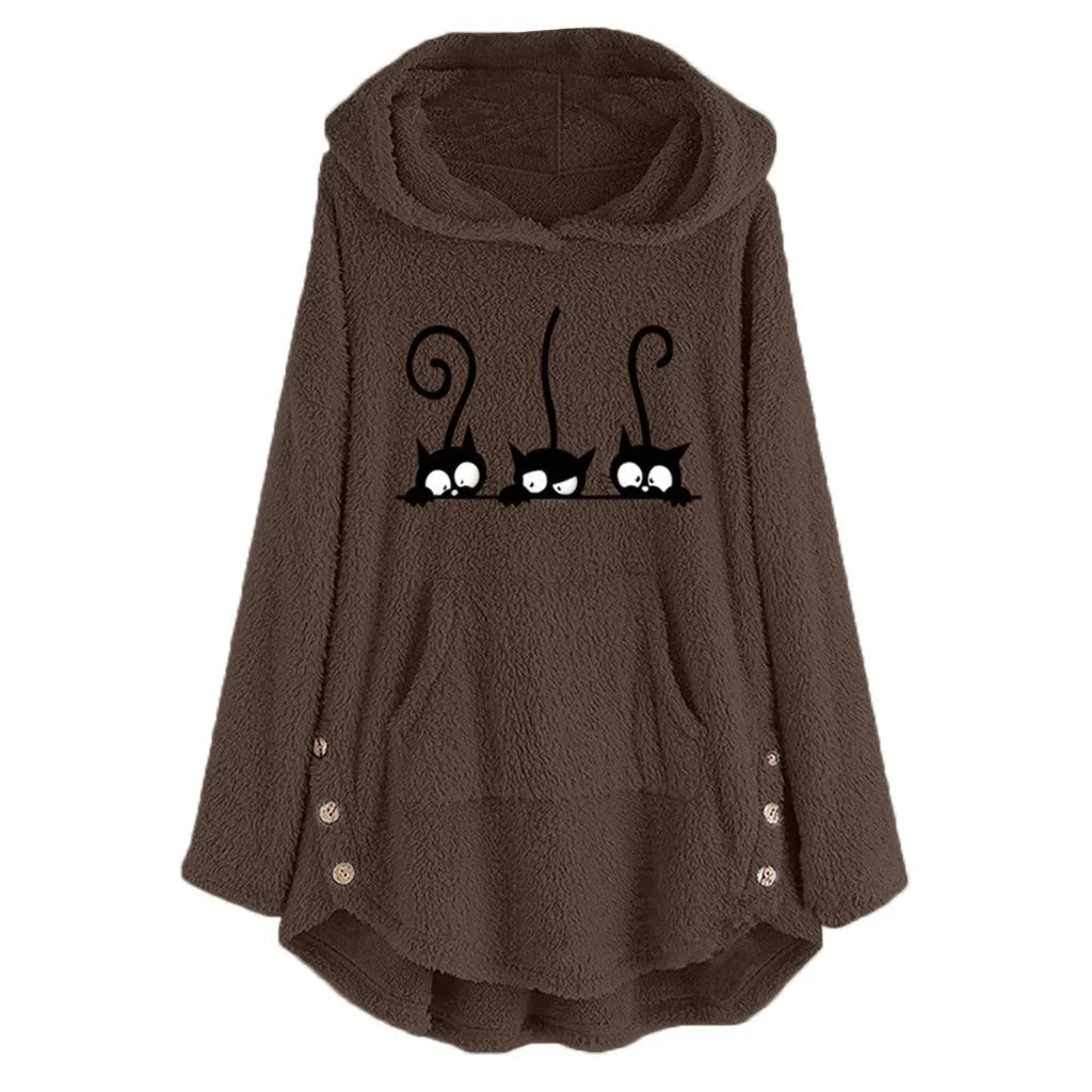Debora® | Warmer und lässiger Kapuzenpullover mit Polar-Cat-Stickerei – ideal für Herbst/Winter