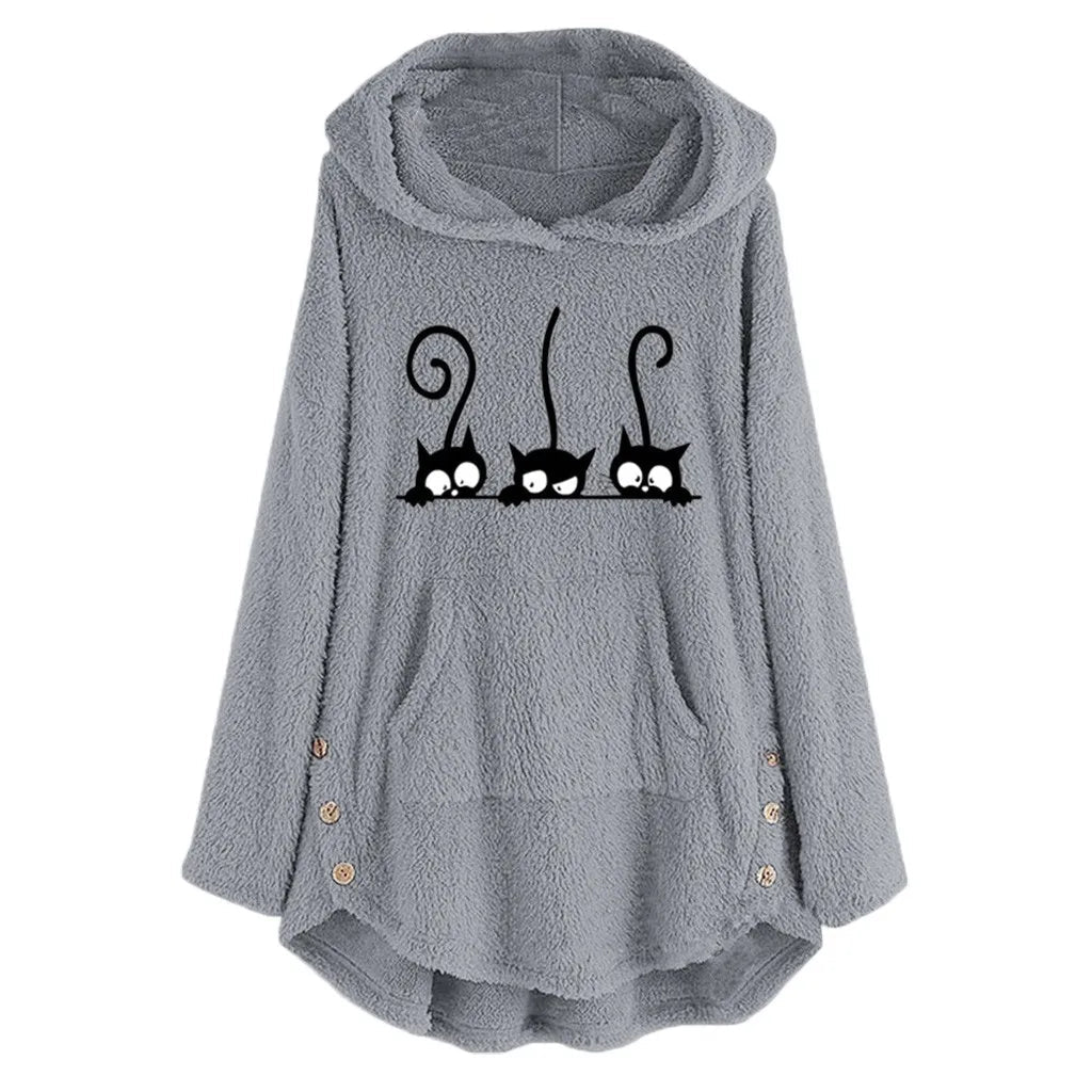 Debora® | Warmer und lässiger Kapuzenpullover mit Polar-Cat-Stickerei – ideal für Herbst/Winter
