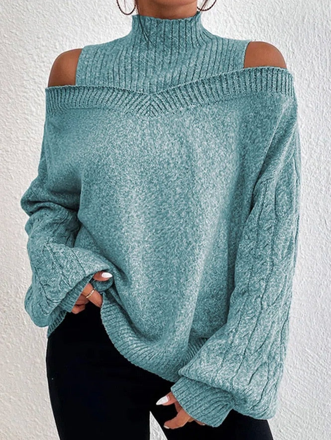 Off-Shoulder Rollkragenpullover für Damen