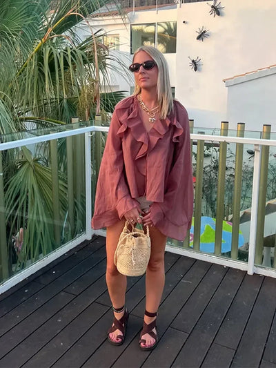 Transparente Volantbluse in Braun – Feminin, Elegant & Ausdrucksstark