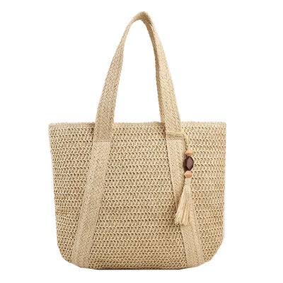 Boho Strandtasche Damen – Handgewebter Shopper mit Quaste & Reißverschluss