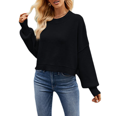 Pullover mit Rundhalsausschnitt und überschnittenen Schultern für Damen