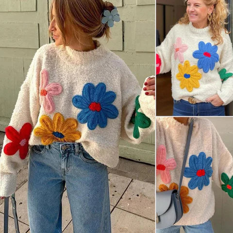 Trudy - dekorativer blumenpullover