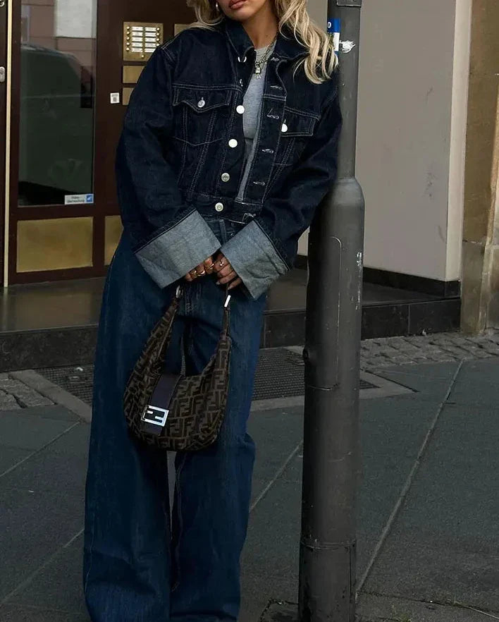 Damen Denim-Anzug – 2-teiliges Set mit Cropped Jeansjacke