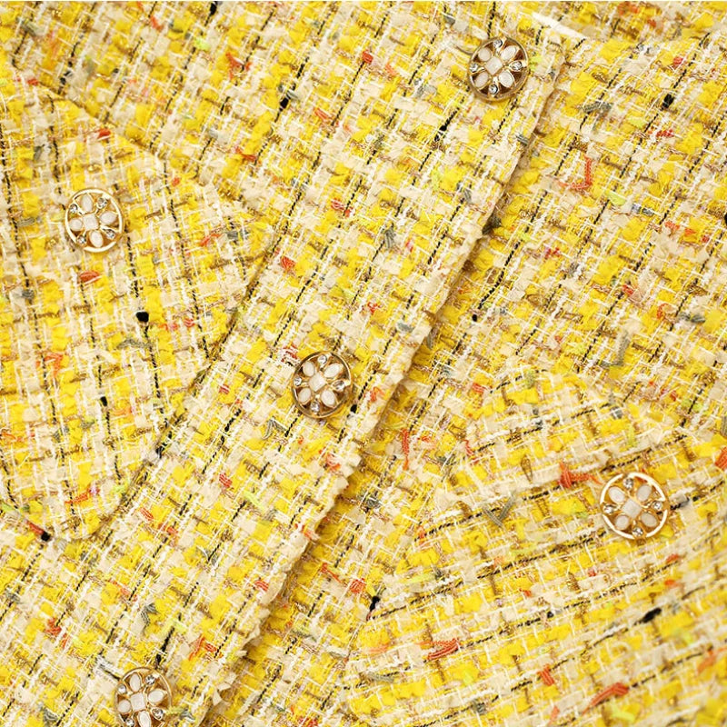Amalia® | Luxuriöser gelber gewebter Tweed-Mantel