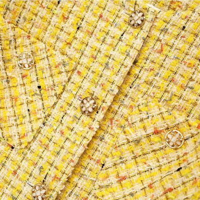 Amalia® | Luxuriöser gelber gewebter Tweed-Mantel
