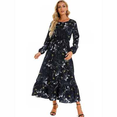 Damen Boho Maxikleid mit Blumenmuster | Langarm