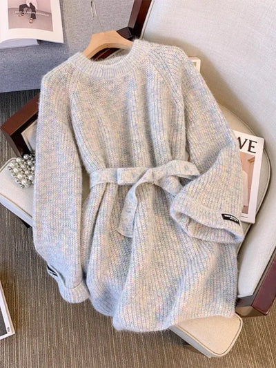 Lockeres Rundhals-Pullover-Kleid für Damen