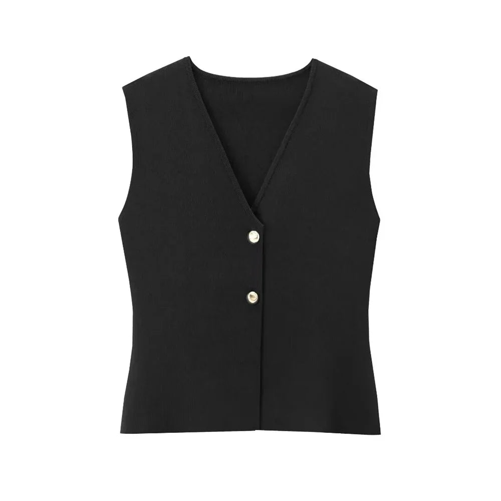 Gilet Top mit V‑Ausschnitt – weiches Stretch, Stockholm‑Chic