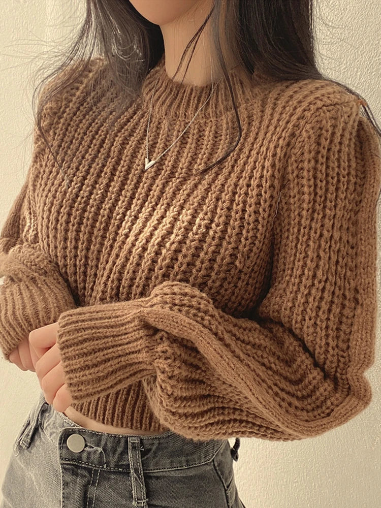 Gekürzter Strickpullover für Damen