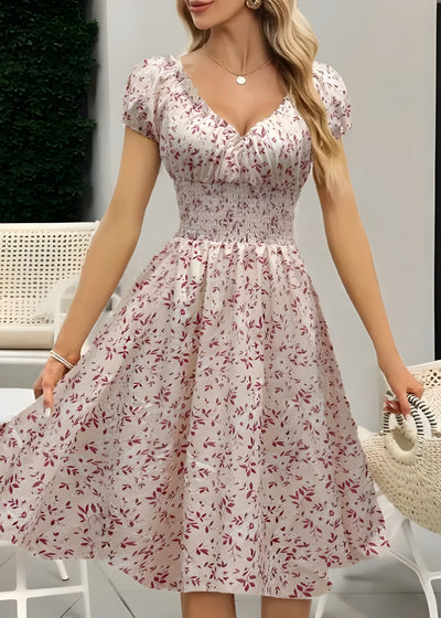 Nancy - Blumen-Midi-Kleid mit Puffärmeln