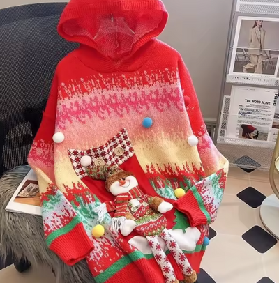 Nahir® | Übergroßer Weihnachtspullover mit Schneemann und buntem Design