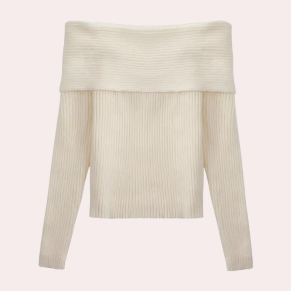Leorina - stylischer off-shoulder-pullover für damen mit elegantem strickmuster