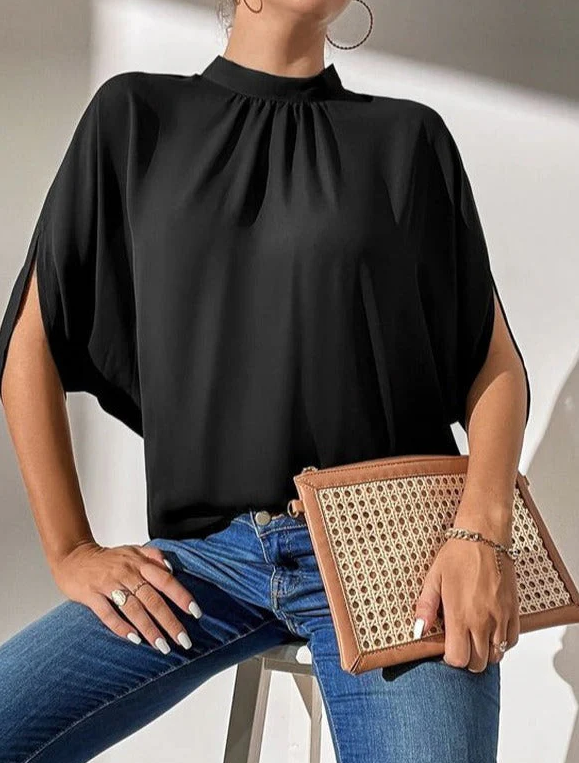 SpringStyle - schwarzes, einfarbiges oberteil mit kurzen armeln