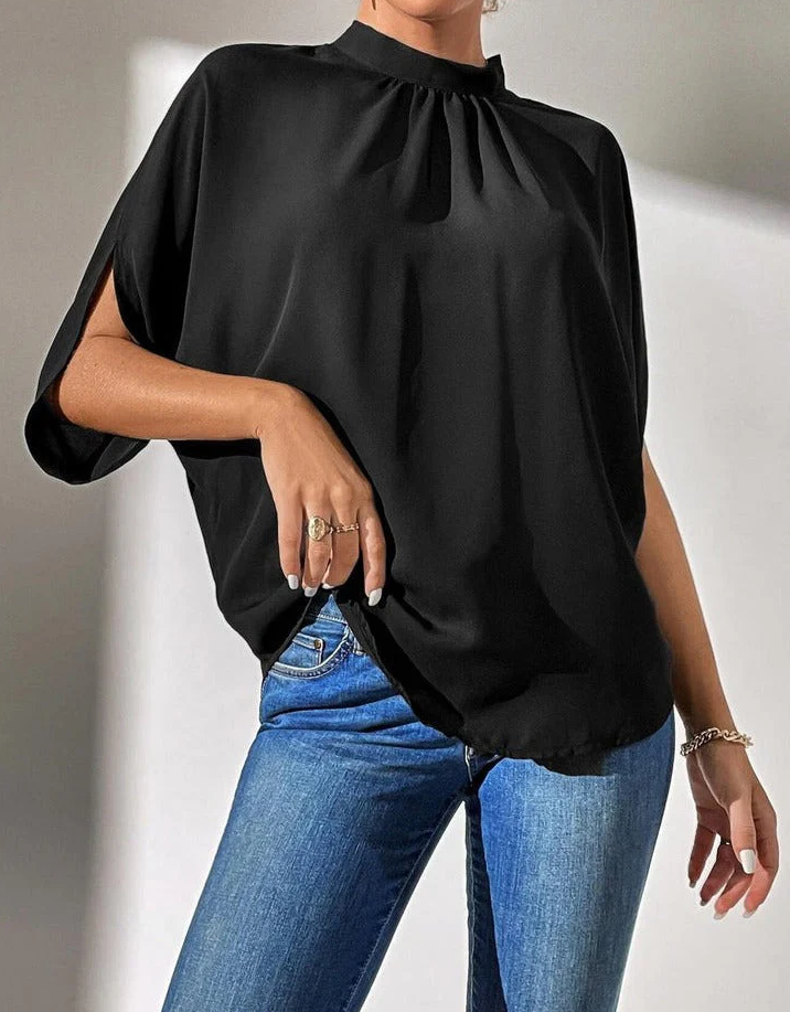 SpringStyle - schwarzes, einfarbiges oberteil mit kurzen armeln