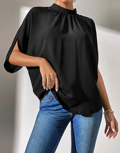 SpringStyle - schwarzes, einfarbiges oberteil mit kurzen armeln