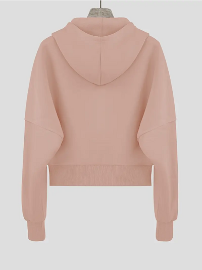 Scharlachroter, verkürzter kapuzenpullover aus baumwolle mit reißverschluss