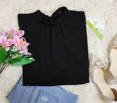 SpringStyle - schwarzes, einfarbiges oberteil mit kurzen armeln