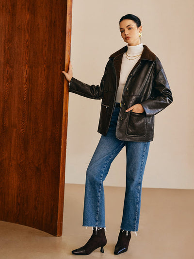 Sofia | Elegante Leder Wendejacke für Damen mit Teddy-Futter