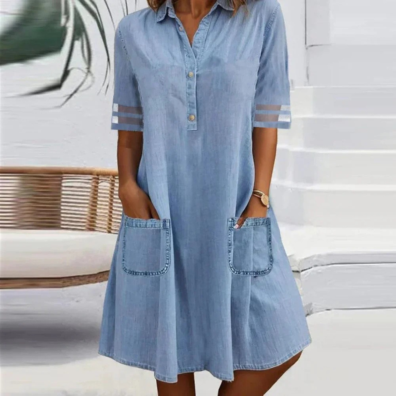 Alexa| Denim Mini Kleid mit Seitentaschen