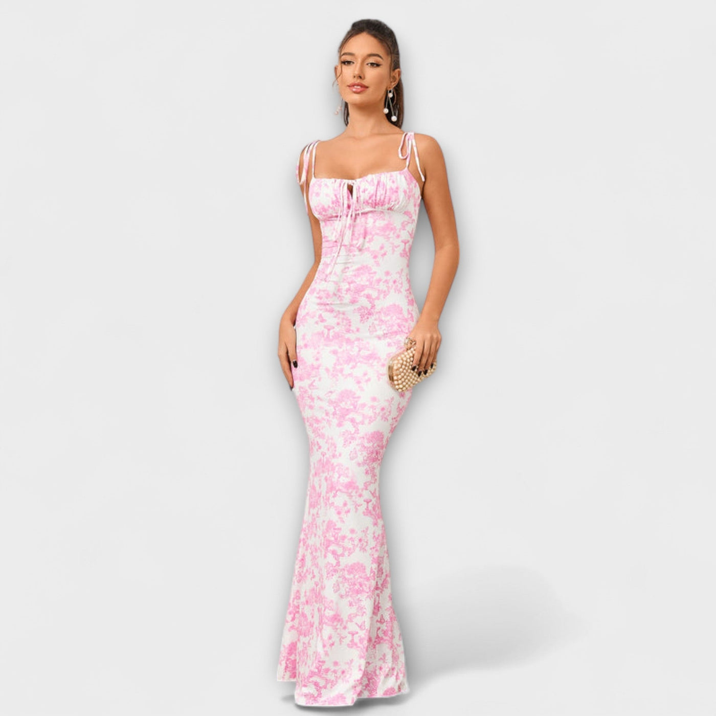 Thalia - Floral Print Prom Dress mit gebundenen Schulterträgern