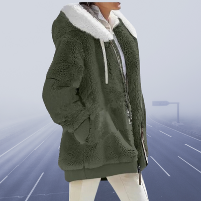 Flauschige Zip-up-Jacke mit Kapuze für Damen