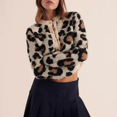 Leopardenmuster Damen Strickcardigan