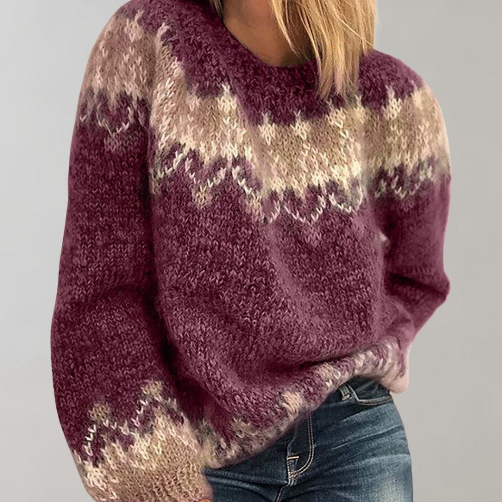 Norweger Grobstrickpullover Damen | Rundhalsausschnitt Mit Muster