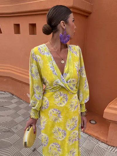 Ilona | Vintage Twist-Print Midi-Kleid