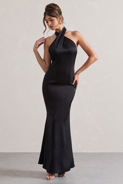 Karrie | Langes Neckholder-Kleid Satiniert