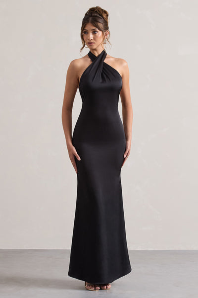 Karrie | Langes Neckholder-Kleid Satiniert