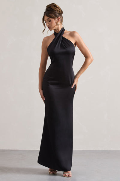 Karrie | Langes Neckholder-Kleid Satiniert