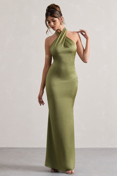 Karrie | Langes Neckholder-Kleid Satiniert