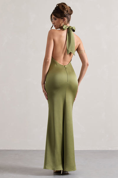 Karrie | Langes Neckholder-Kleid Satiniert