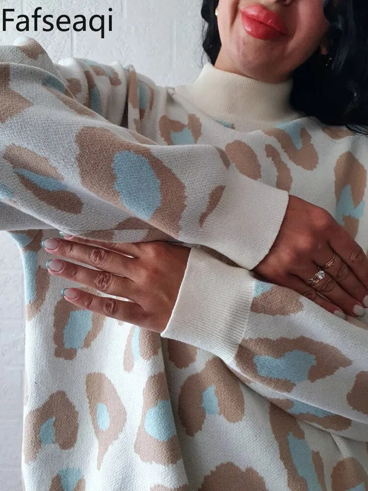 Pippa – dicker rollkragenpullover mit leopardenmuster