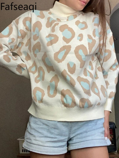 Pippa – dicker rollkragenpullover mit leopardenmuster