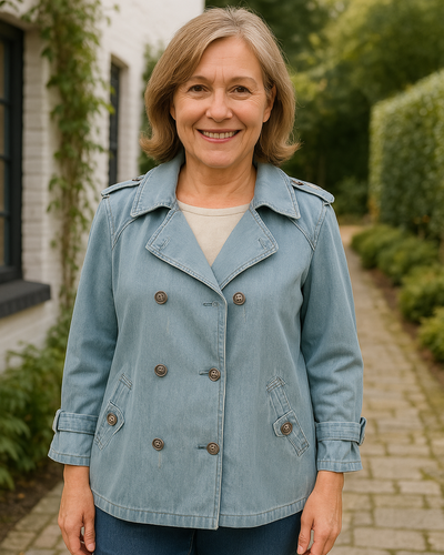 Lässiger Damen Jeans Mantel mit Cape-Stil