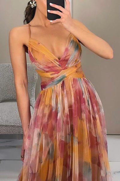 Ute | Elegantes Maxikleid mit Aquarell-Print