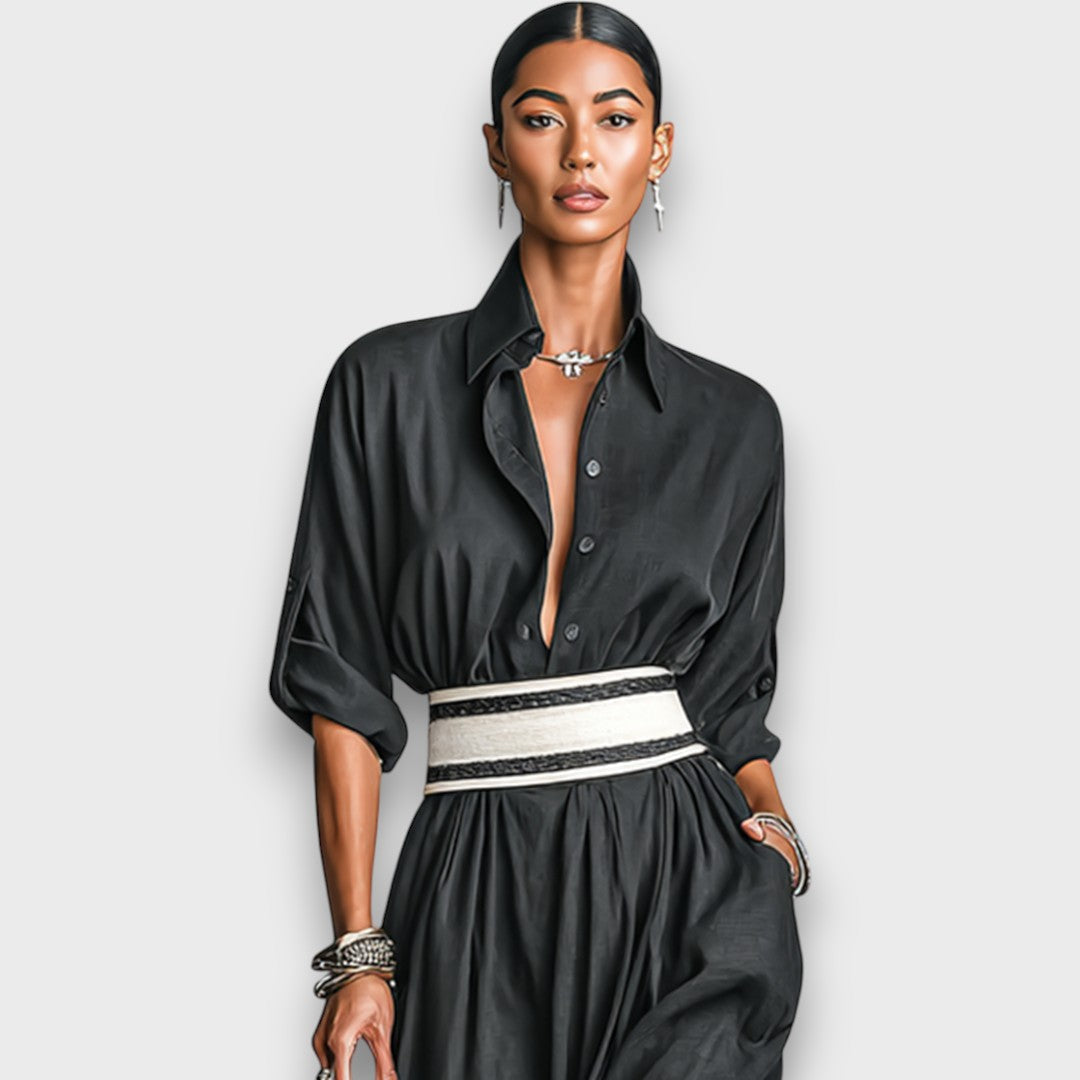 Isalda – Maxikleid aus Cupro mit Bindegürtel