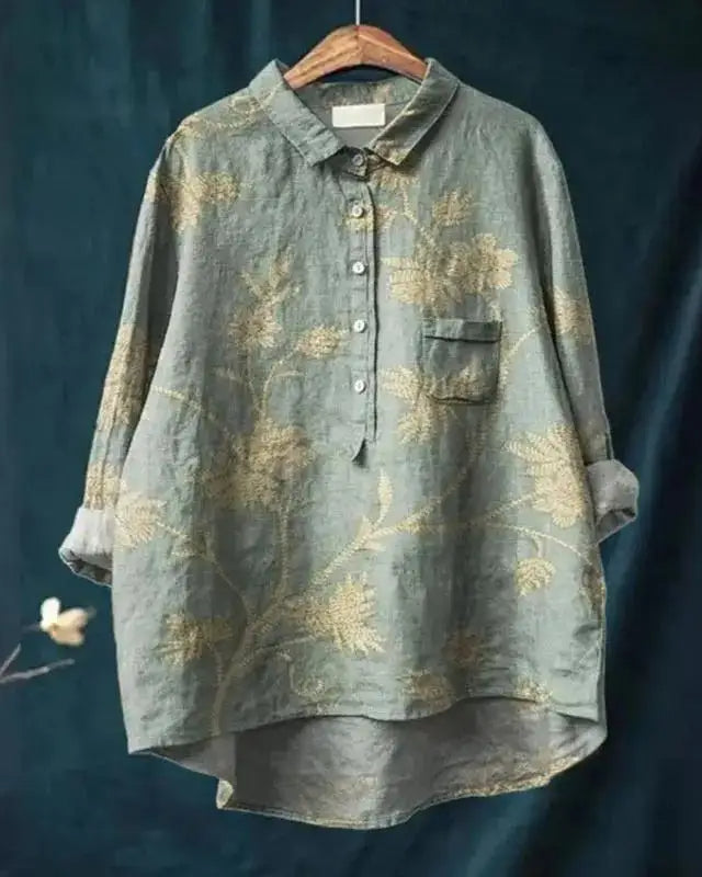 Annette | Hemd im Vintage-Retro-Stil mit Blumen-Kunstdruck