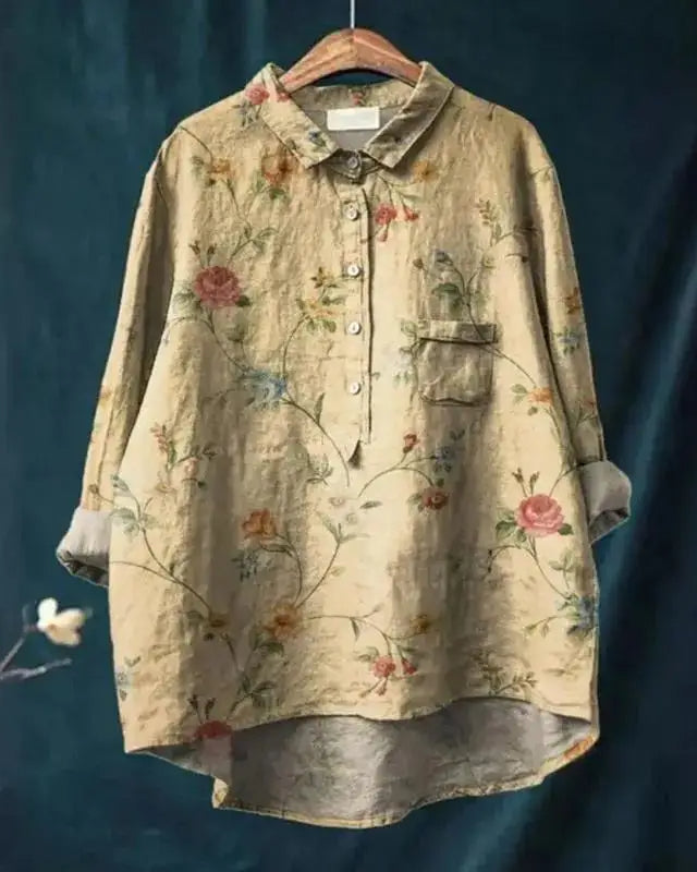 Annette | Hemd im Vintage-Retro-Stil mit Blumen-Kunstdruck
