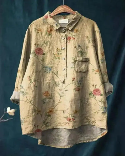 Annette | Hemd im Vintage-Retro-Stil mit Blumen-Kunstdruck