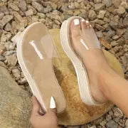 Evelyn - Transparente Damen-Rutschsandalen mit einem Band