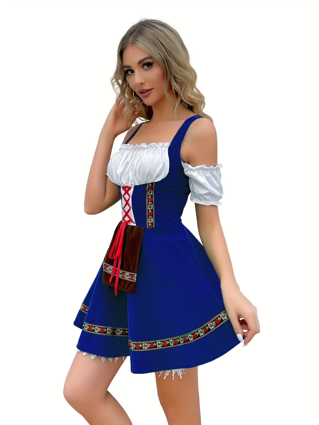 Damen Schulterfrei Blau Oktoberfest Dirndl Kleid
