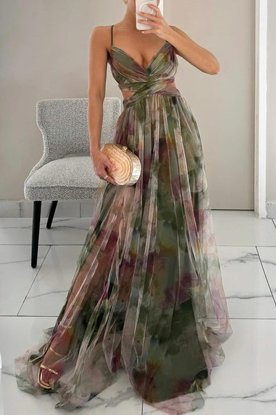 Ute | Elegantes Maxikleid mit Aquarell-Print