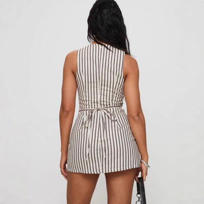 Silya | Gestreiftes Ärmelloses Kurzes Kleid