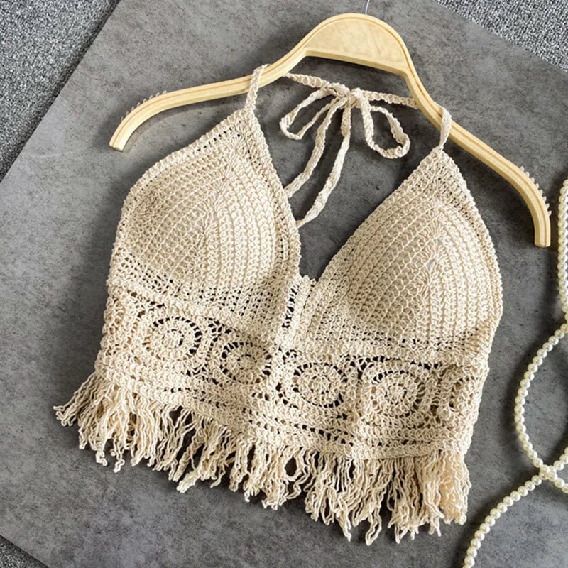Beige Damen Bikini Top gewebt ohne Bügel – verstellbare Passform Sommerlook