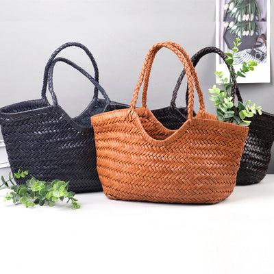 Lena | Braun Geflochtene Leder-Shopper – Rustikal & Stilvoll