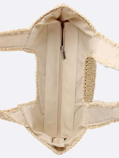 Nora | Gehäkelte große Strohtasche mit doppelten Schulterhenkeln