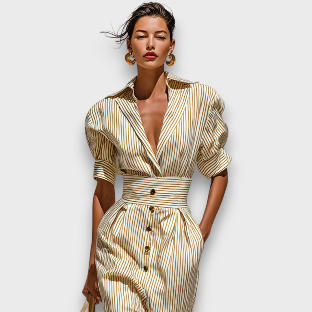 Marivelle – Gestreiftes Midi-Kleid mit Kragen